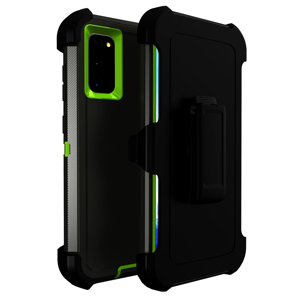 Heavy Duty Armor Robot Case with Clip for Samsung Galaxy S20 6.2 inch (Black Green)